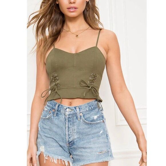 superdown Tops - REVOLVE x Superdown Emma Lace Up Front Top, Olive Green, Women’s Medium